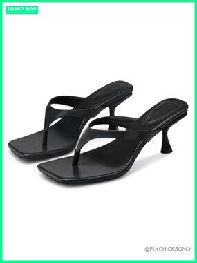 Women's Kitten Heel Flip Flop Sandals Square Toe 2.5 Inch Faux Leather